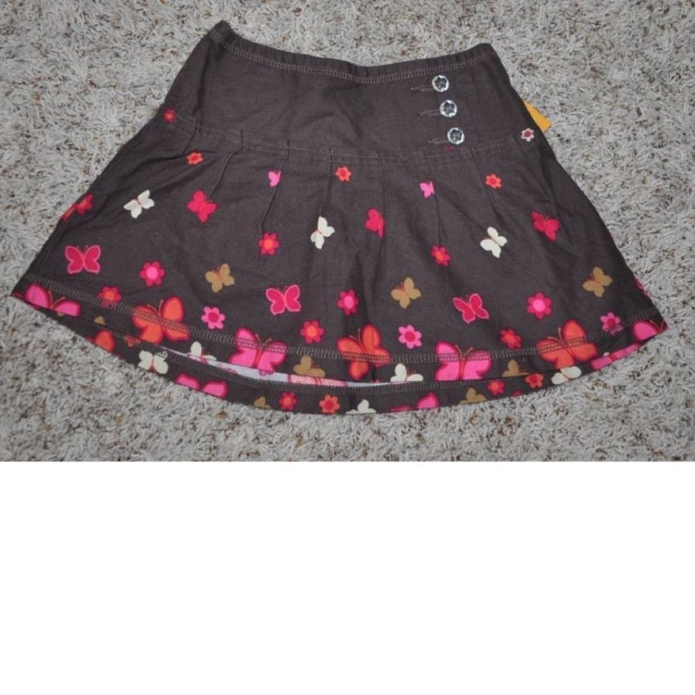 Girls Flannel Skirt 4 Brown Pink Butterfly Pleated Pull On Elastic Waist Sonoma